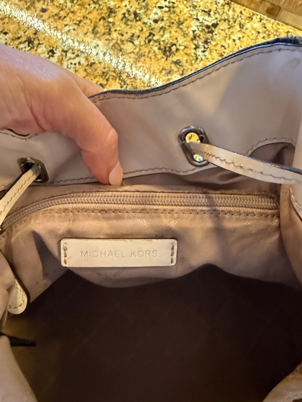 Michael Kors Navy Denim and White Drawstring Shoulder Bag - Picture 10 of 13
